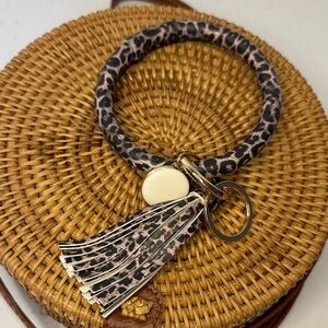 Leopard Print Keychain Bracelet with Tassel